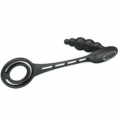 Pretty Love Vibrating Silicone Double Intimate Ring Set, Black, USB Rechargeable