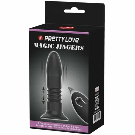 Pretty Love Magic Jinger Black - Remote-Controlled Silicone Plug, Up & Down Motion