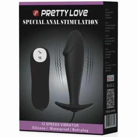 Pretty Love Silicone Intimate Plug Black 12 Vibration Modes Remote Control