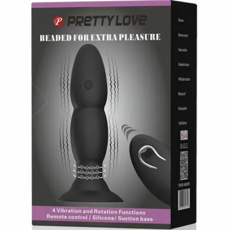 Pretty Love Anal Plug with Remote Control, Vibration & Rotation, Black