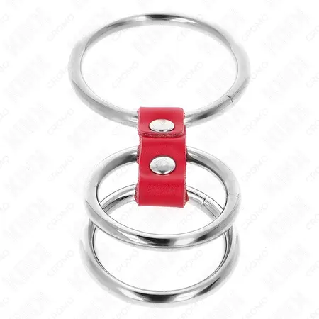 KINK Trojni set metalnih prstenova sa crvenim kožnim konektorom 3.7–5 cm