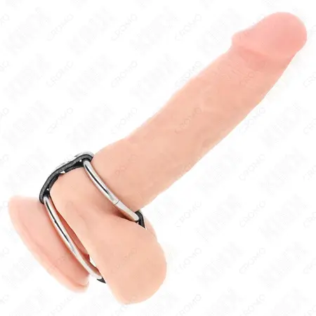 KINK Dupli intimni prsten 3.8–5 cm sa kožnim konektorom, crni
