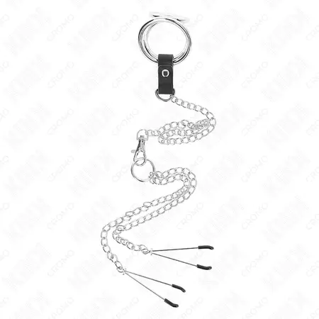 KINK Trojni set hromiranih metalnih prstenova sa lancem 26 cm i podesivim kopčama