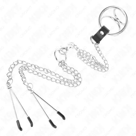 KINK Trojni set hromiranih metalnih prstenova sa lancem 26 cm i podesivim kopčama