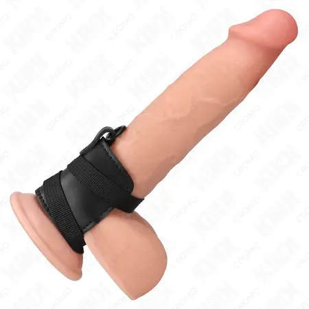 KINK Podesivi kožni intimni prsten sa trakama - Crna, prilagodljivo prijanjanje