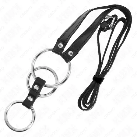 KINK Podesivi trostruki metalni prsten sa kožnom trakom 3.8-5 cm, 112 cm kaiš