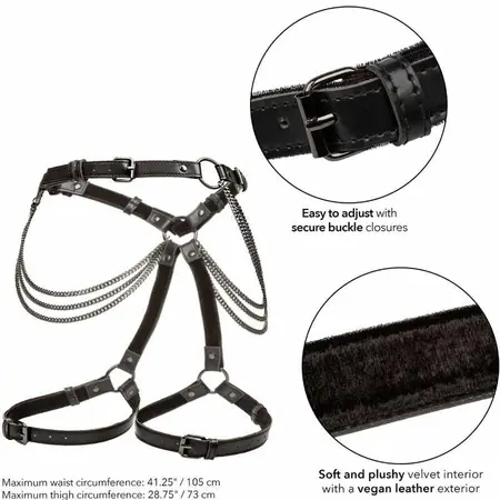 CalExotics Euphoria Multi-Chain Thigh Harness, Adjustable Velvet-Vegan Leather, Black