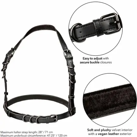 CalExotics Euphoria Plus Size Halter Buckle Harness Black Vegan Leather