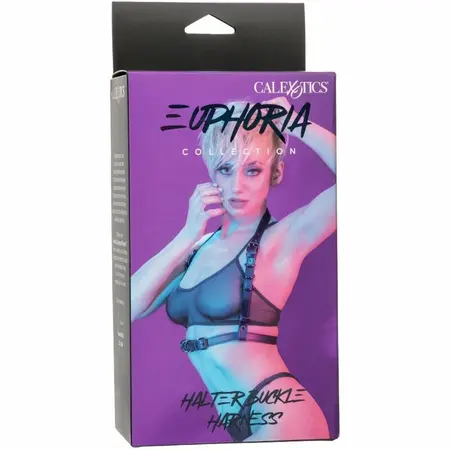 CalExotics Euphoria Halter Buckle Harness Black - Adjustable Vegan Leather