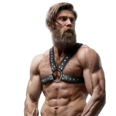 Fetish Submissive Attitude Men's Eco-Leather Chest Harness Studded, Adjustable