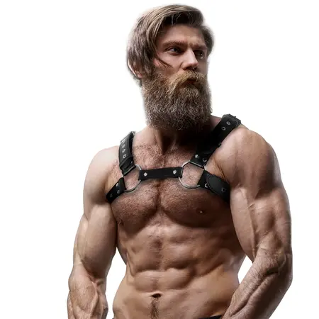 Fetish Submissive Attitude Men’s Eco-Leather Chest Harness with Studs, Adjustable Size