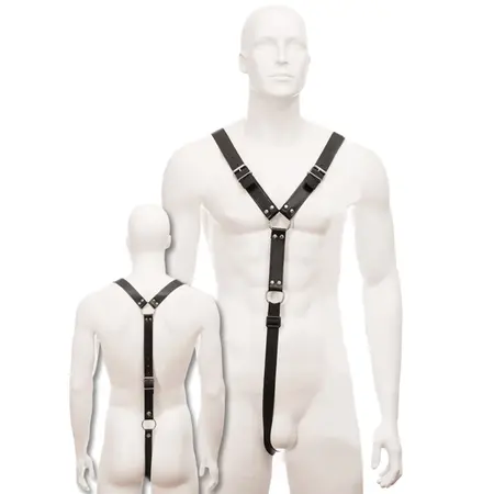 Svenjoyment Leather Harness for Men Adjustable Black S-XL