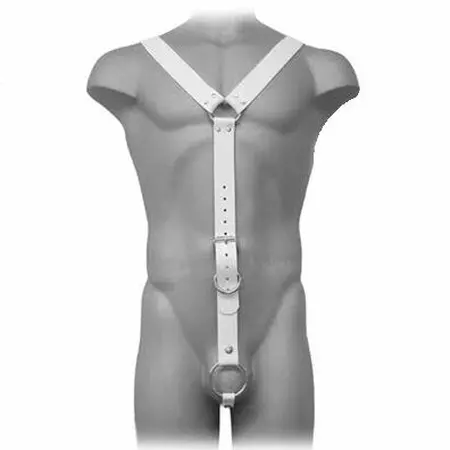 Svenjoyment Adjustable Leather Body Harness for Men White S-XL