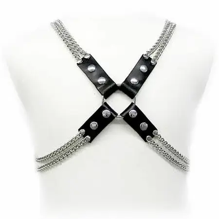 Saffron Leather Chain Harness Adjustable Body Accessory Black S-XL