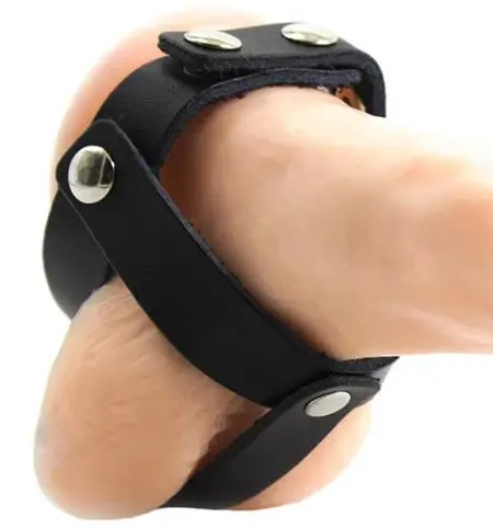 OHMAMA Leather Ball Cage - Adjustable Stainless Steel Ring, Black