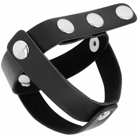 OHMAMA Leather Ball Cage - Adjustable Stainless Steel Ring, Black