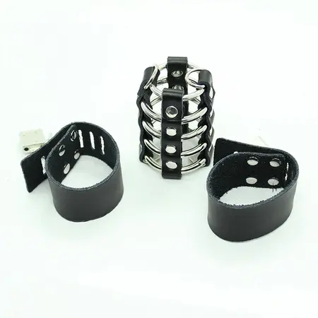OHMAMA FETISH - Adjustable Metal Ring & Leather Strap Restraint Cage