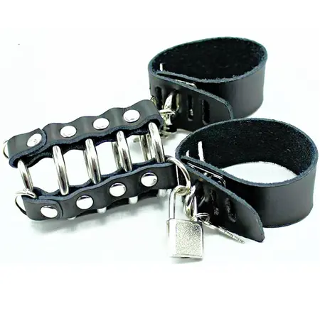 OHMAMA FETISH - Adjustable Metal Ring & Leather Strap Restraint Cage