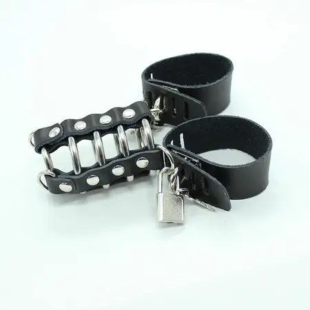 OHMAMA FETISH - Adjustable Metal Ring & Leather Strap Restraint Cage