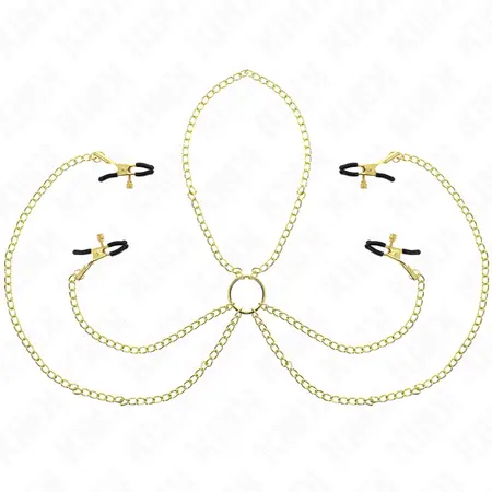 KINK Adjustable Gold Nipple & Clitoral Clamp Set - 4-Piece, Metal Design