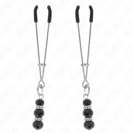 KINK Gold Edition Adjustable Nipple Clamps with Black Glass Beads 7cm