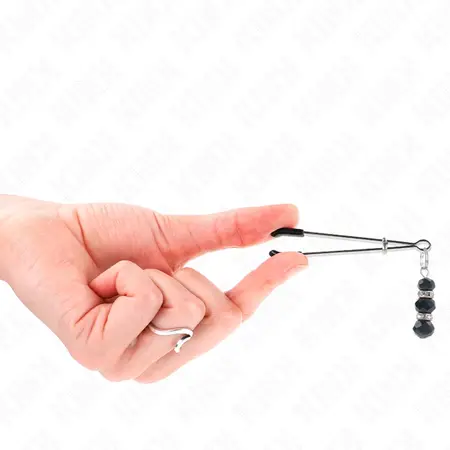 KINK Gold Edition Adjustable Nipple Clamps with Black Glass Beads 7cm