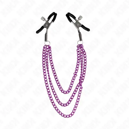 KINK Set Stege za Bradavice sa Trostrukim Lancem Ljubičaste Podesive 20/23/28 cm