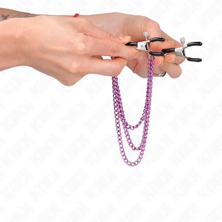 KINK Set Stege za Bradavice sa Trostrukim Lancem Ljubičaste Podesive 20/23/28 cm