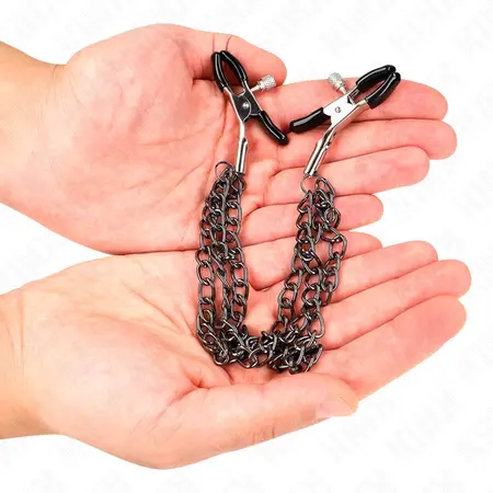 KINK Podesive Stege za Bradavice sa Trostrukim Lancima Crne 20/23/28cm