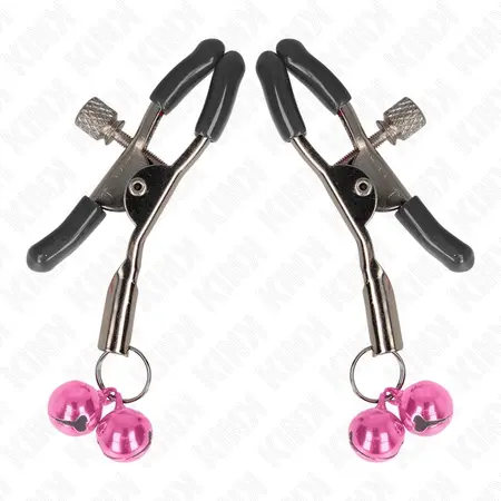 KINK Double Bell Nipple Clamps Pink 6 cm - Adjustable Metal Design