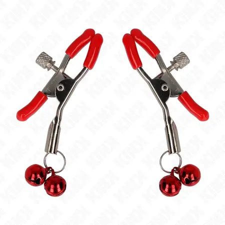 KINK Red Double Bell Adjustable Nipple Clamps 6 cm - Sensory Metal Design