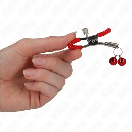 KINK Red Double Bell Adjustable Nipple Clamps 6 cm - Sensory Metal Design