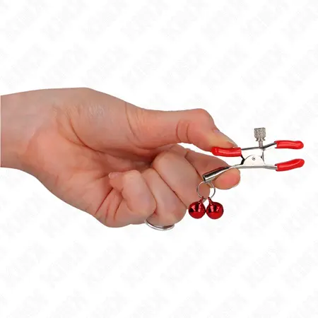 KINK Red Double Bell Adjustable Nipple Clamps 6 cm - Sensory Metal Design