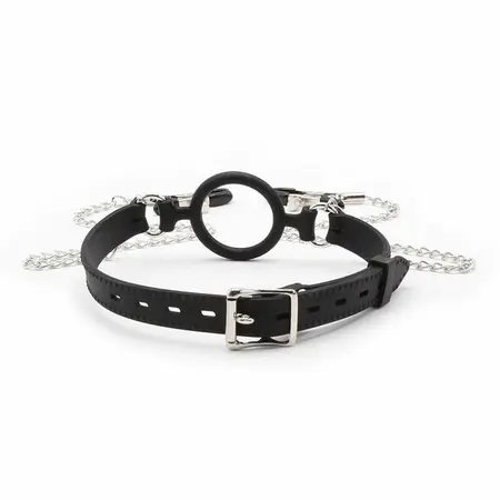 OHMAMA Ring Gag with Chains & Adjustable Nipple Clamps - Stainless Steel