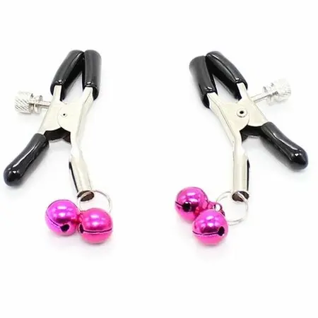 OHMAMA Adjustable Metal Nipple Clamps with Pink Bells, Nickel-Free Design