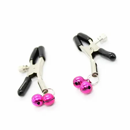 OHMAMA Adjustable Metal Nipple Clamps with Pink Bells, Nickel-Free Design