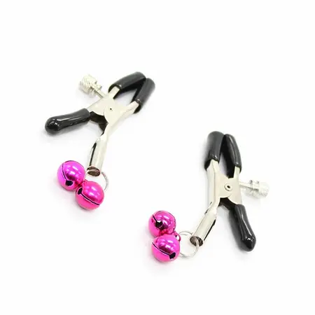 OHMAMA Adjustable Metal Nipple Clamps with Pink Bells, Nickel-Free Design