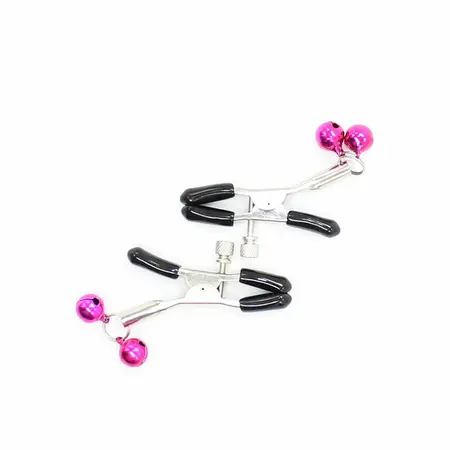 OHMAMA Adjustable Metal Nipple Clamps with Pink Bells, Nickel-Free Design
