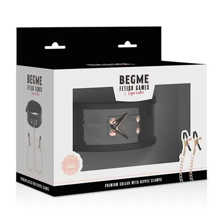 BEGME Black Edition podesiva ogrlica sa neoprenom i stezaljkama za bradavice