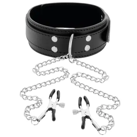 Darkness podesiva PVC ogrlica sa metalnim lancem i crnim stezaljkama