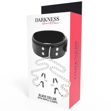 Darkness podesiva PVC ogrlica sa metalnim lancem i crnim stezaljkama