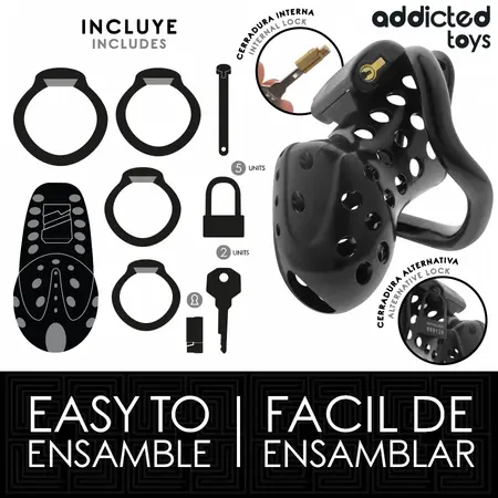Addicted Toys Locked System Kavez Čednosti 10,5 cm, Podesivi Prstenovi