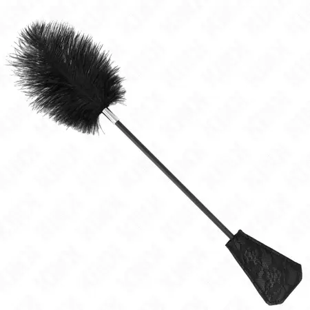 KINK Ostrich Feather Tickle Wand with Lace Handle 56 cm - Black Elegance