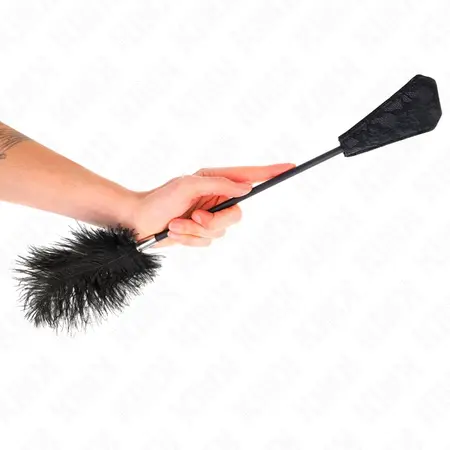 KINK Ostrich Feather Tickle Wand with Lace Handle 56 cm - Black Elegance