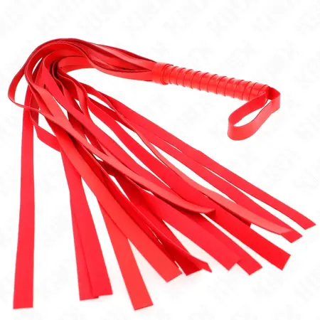 KINK Crveni bič sa dugim repom 70cm - kratka ručka, izdržljivi kožni dizajn