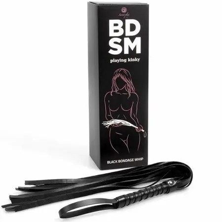 Secret Play Black Bondage serija - kompaktni bič od sintetičke kože 44cm