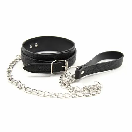 OHMAMA Snake Pattern Adjustable Collar with Leash, Imitation Leather, Black