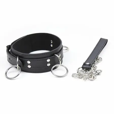 OHMAMA Submission podesiva ogrlica sa tri metalna prstena, crna