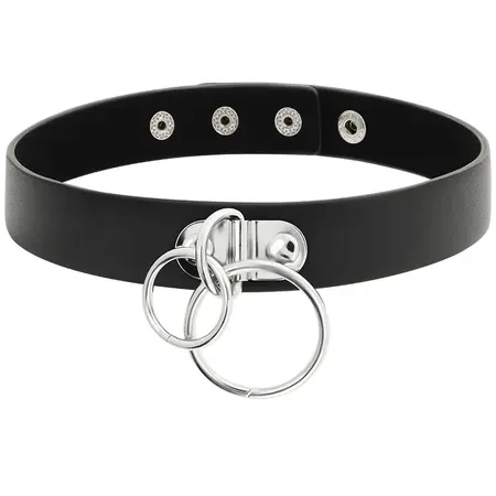 Coquette Chic Desire Vegan Kožna Čoker Ogrlica sa Dva Prstena Crna 400mm