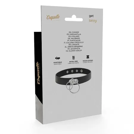Coquette Chic Desire Vegan Kožna Čoker Ogrlica sa Dva Prstena Crna 400mm